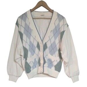Vintage Mondi Cardigan Women's 34 US 6 Cream Argoyle Button Front Cotton Crop